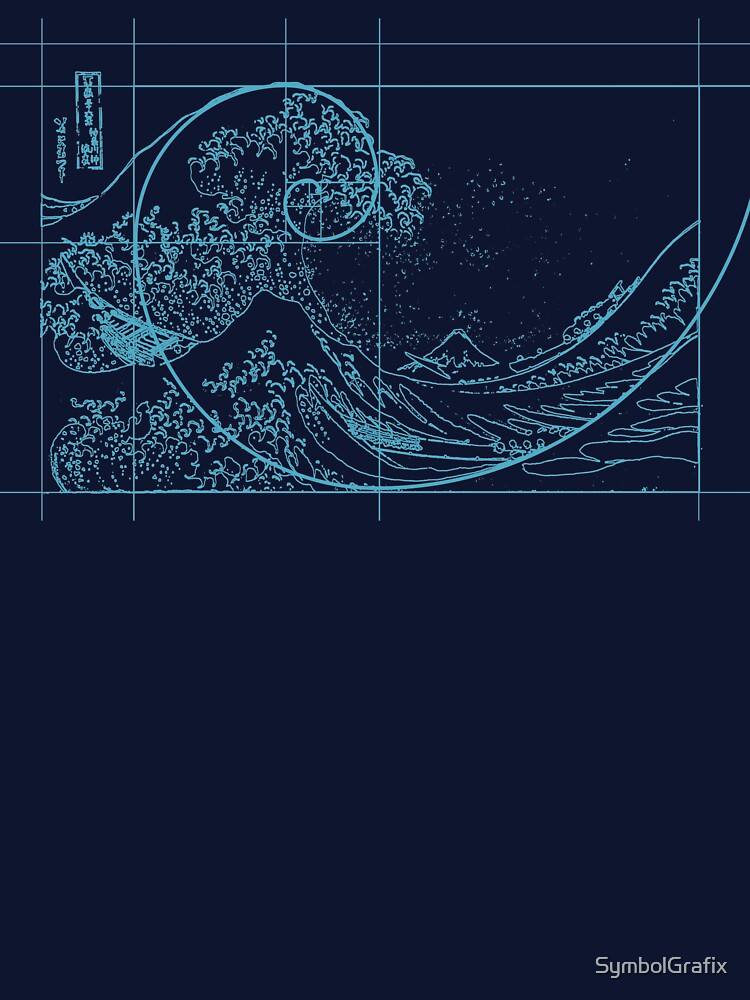 Hokusai Meets Fibonacci, Linear, Blue by SymbolGrafix