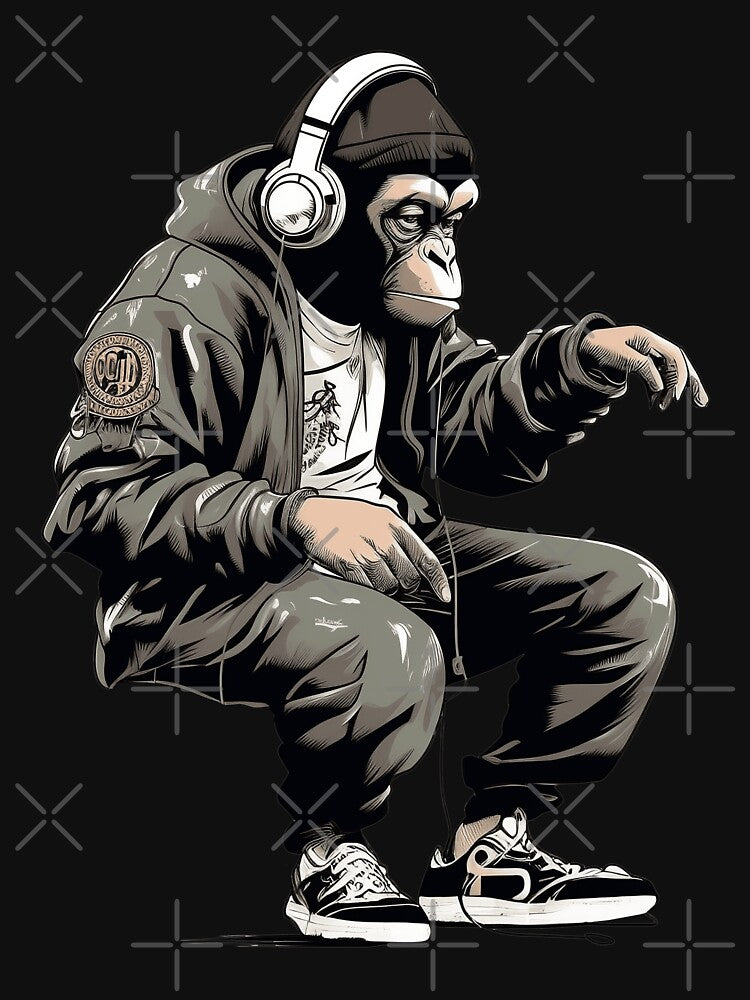 Banksy DJ Monkey Thinker with Headphones by hamishby
