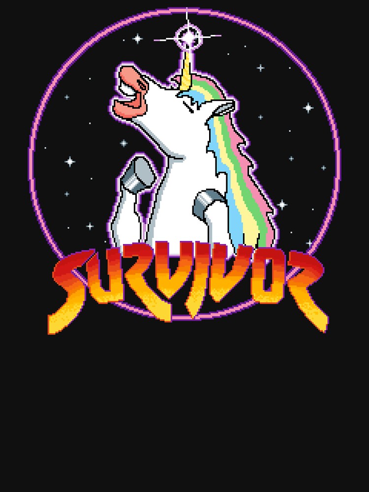 Neighing survivor pixel unicorn black T-shirt by MediumWave