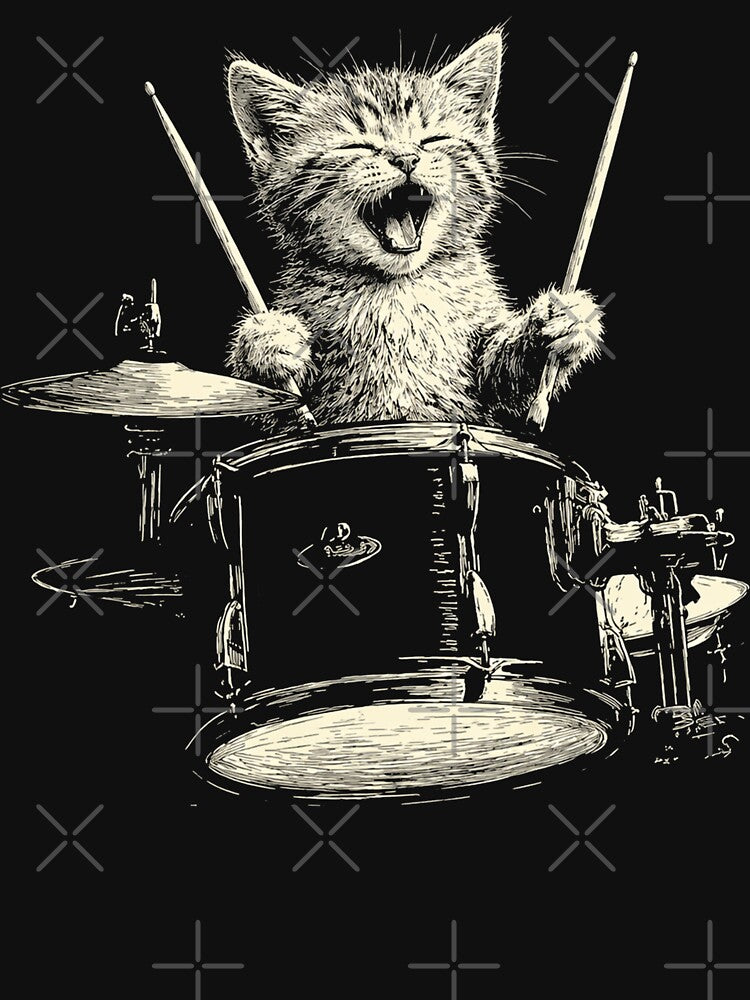 Cute Cat Playing Drums Funny Music Cat Drummer Graphic by will freed18