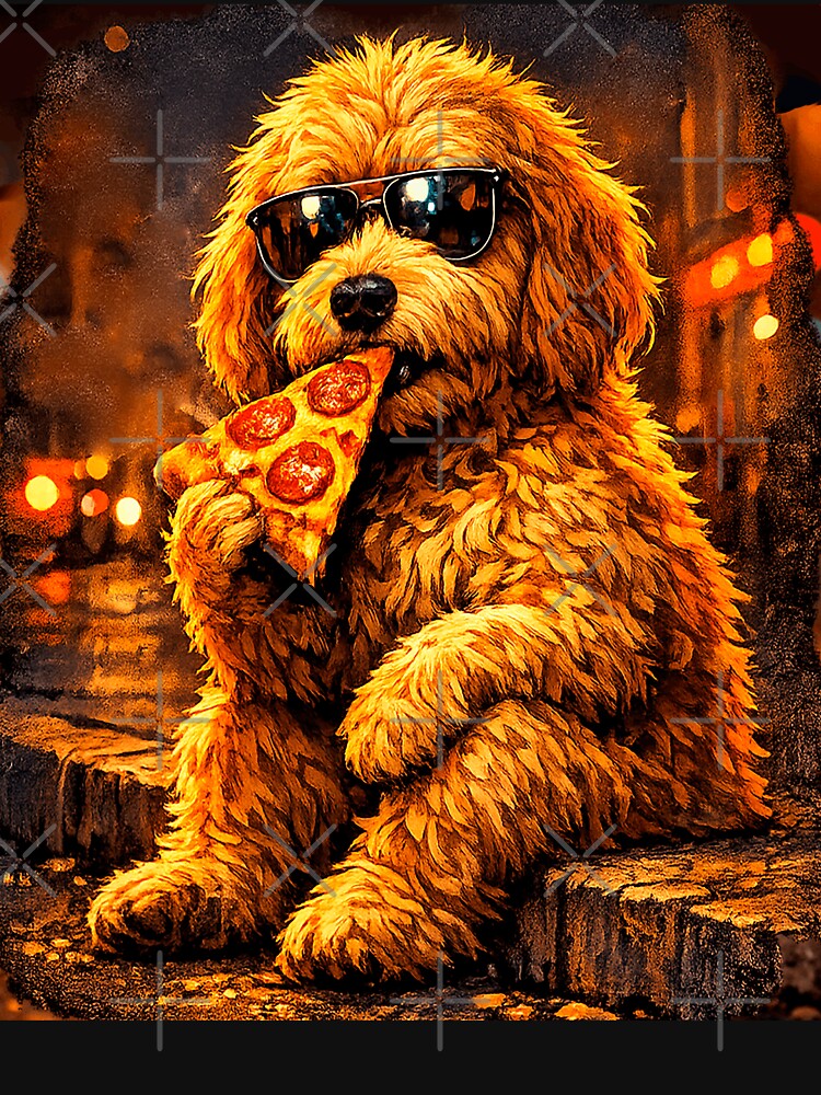 Funny  Goldendoodle Eating Pizza dog lovers by erozzz