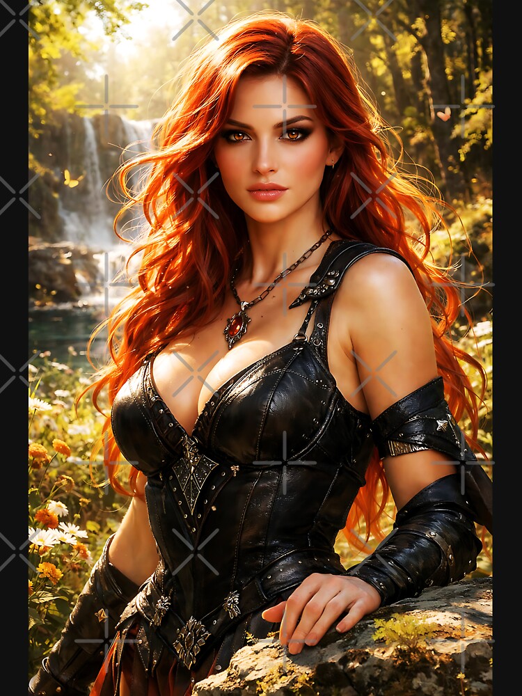 Fantasy Redhead Warrior Woman by Waterfall | Dark Fantasy Art Print by thor81pl