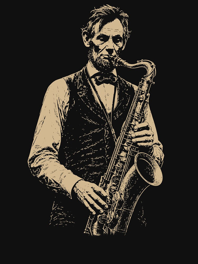 Abraham Lincoln Playing Saxophone Vintage Sketch Art by margamPagenberg