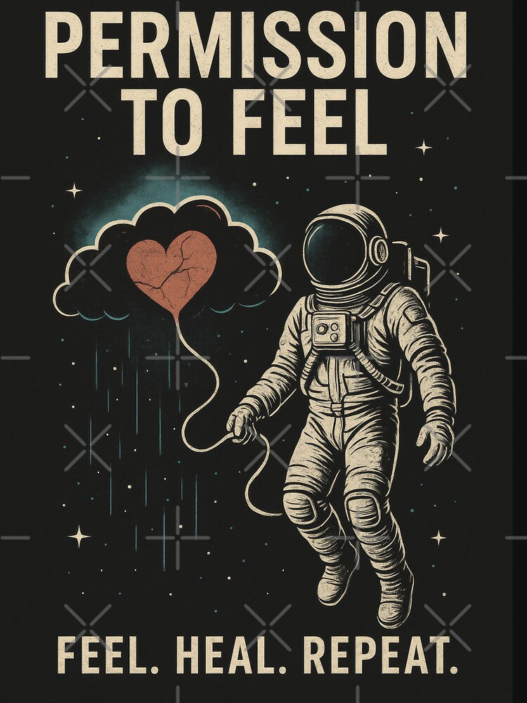 Permission to Feel - Men’s Mental Health Tee - Retro Sci-Fi Poster by ZipperDragon88