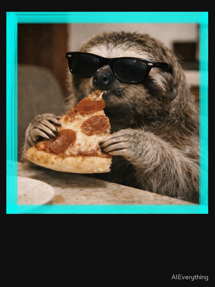 Sloth Eating Pizza Retro Style by AIEverything