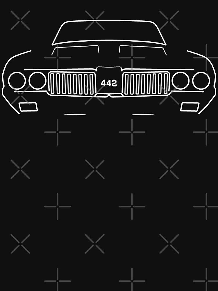 Oldsmobile Cutlass 442 classic car outline graphic (white) by soitwouldseem