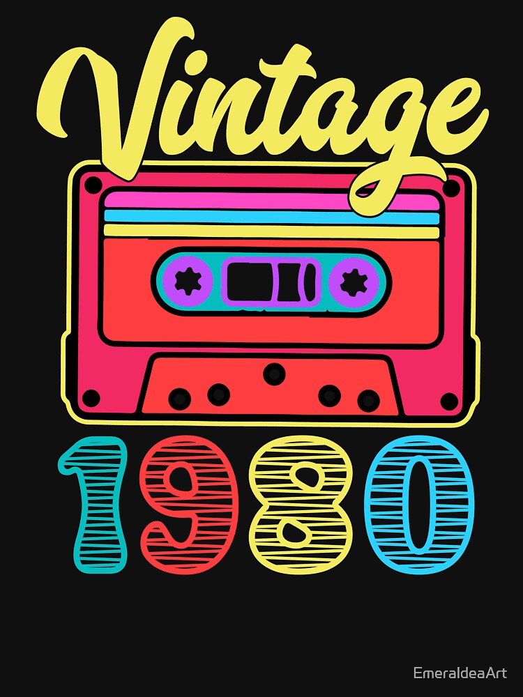1980 Vintage Cassette – Retro Birth Year Birthday Colorful Gift Design by EmeraldeaArt