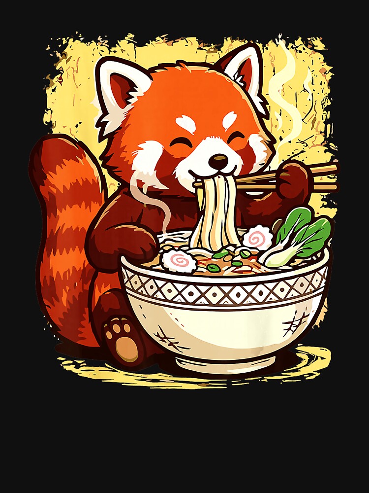 Red Panda Eating Ramen Cute Japanese Style by titanlevi