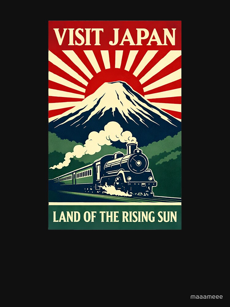 VISIT JAPAN Vintage Travel Poster | Mount Fuji Steam Train Retro Japanese Design by maaameee