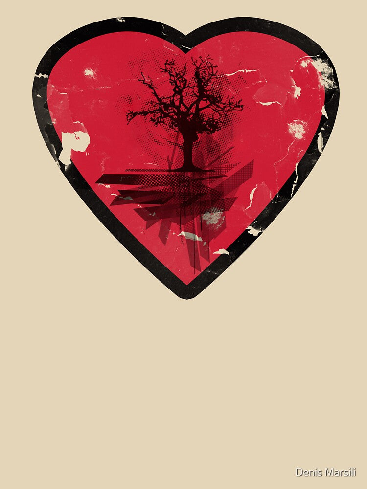 Love Nature - Grunge Tree and Heart - Earth Friendly T Shirt by Denis Marsili