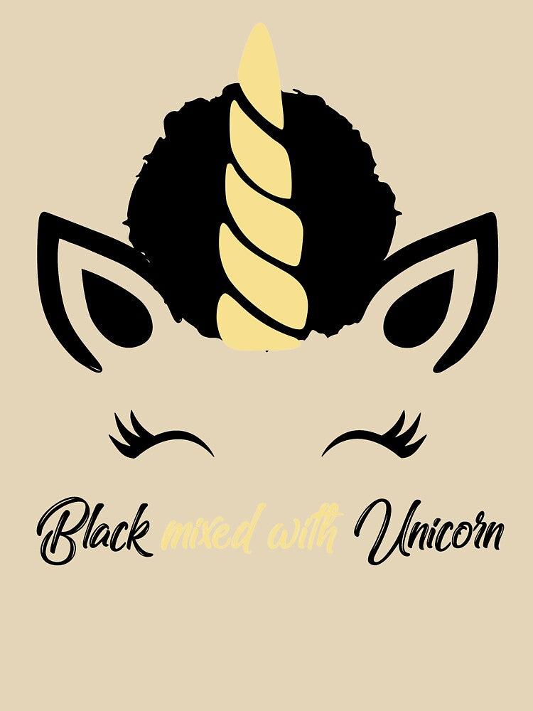 Afro Puff Black Girl Magic Unicorn Shirt - Cute Eyelashes Yellow and Black by LittleBlkTees
