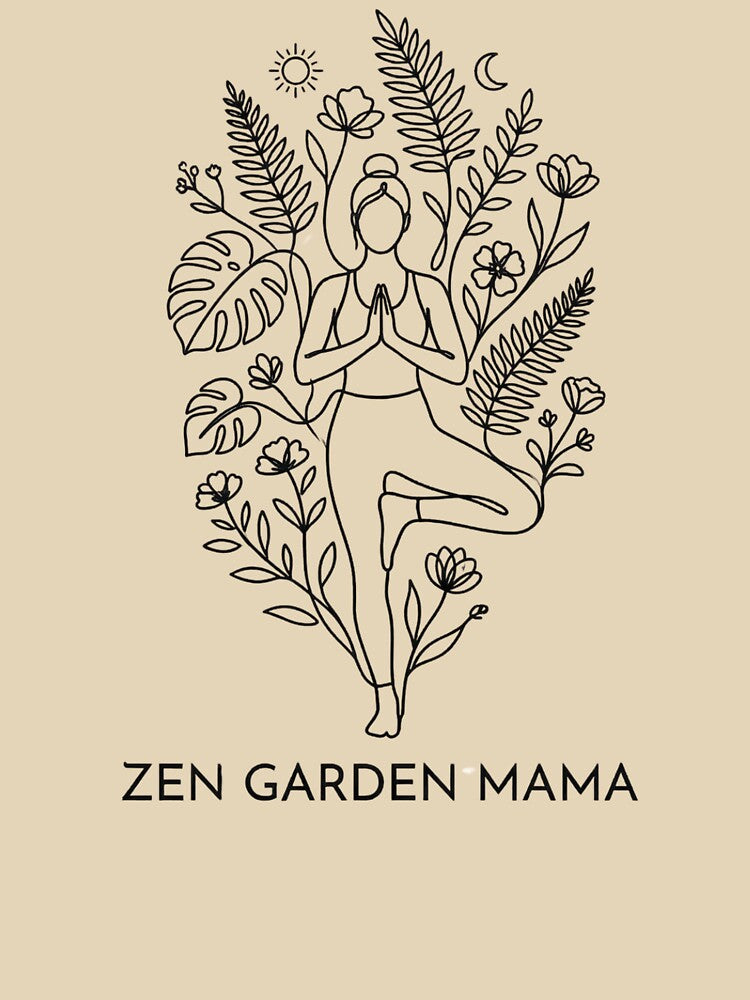 Zen Garden Mama Floral Yoga Line Art - Minimalist Black Ink Design by Jaroslaw-S