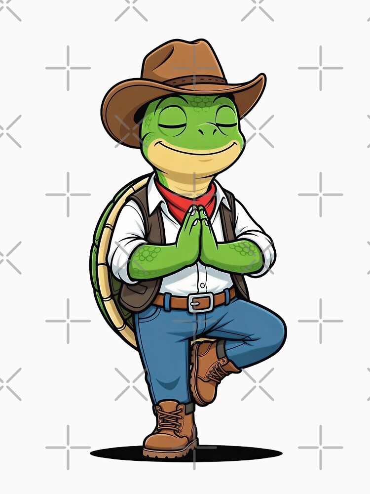 Zen Cowboy Turtle Yoga Tree Pose by Threadnovax