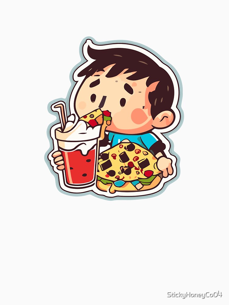A Boy Drinking Some Soda and eating pizza by StickyHoneyCo04