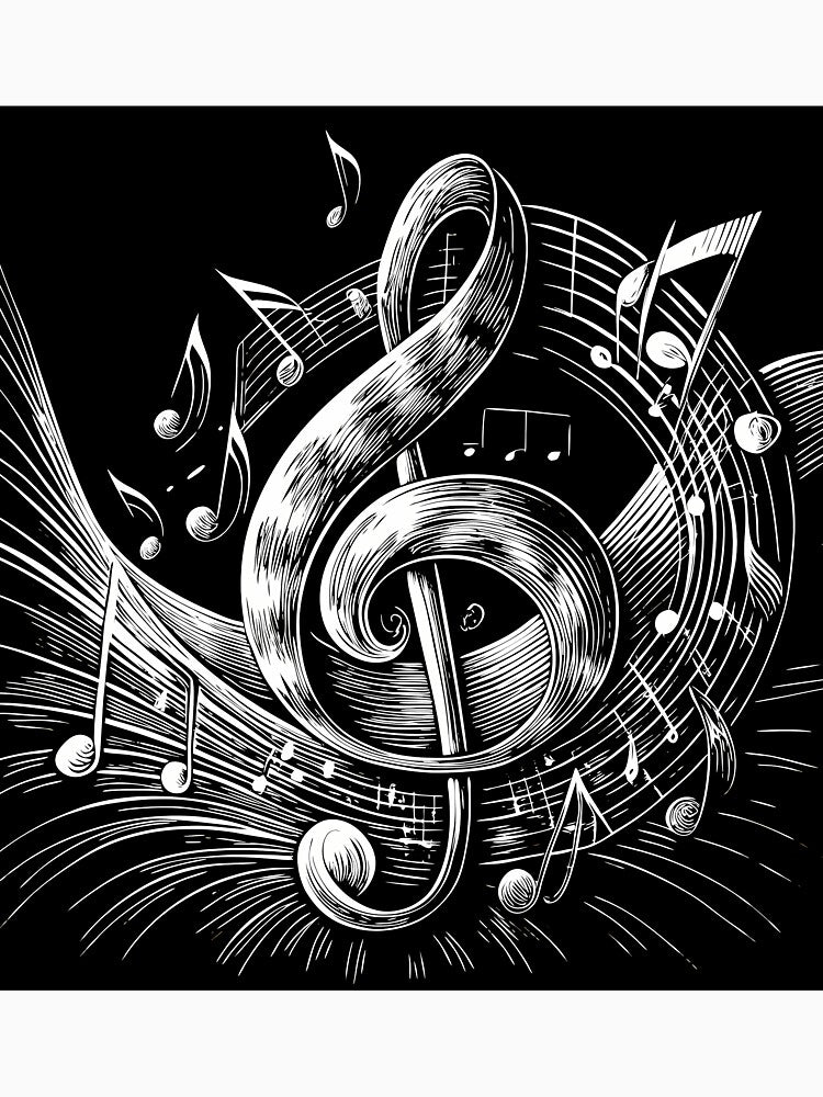 Black White Musical Notes Motion Music Vibes Ink by ART ATTACK ZONE