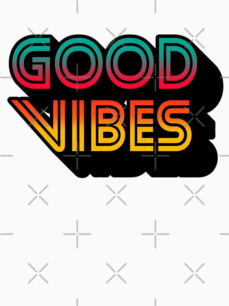Gradient Tricolor Spectrum Stripes 3D Extruded Retro Vintage Sans Serif Display Typography Good Vibes Quotes by Cawaiico