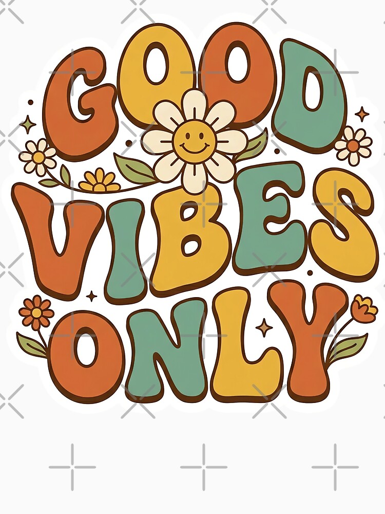 Good Vibes Only Wavy Colorful Retro - Groovy Aesthetic Sticker by helenostore