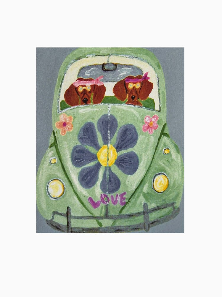 Dachshunds in Hippie car by Squirreldumplings
