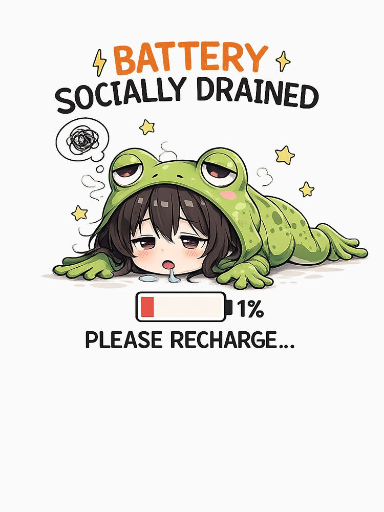 Socially Drained Frog Anime – Battery 1% Funny Introvert Design by YamiSociety