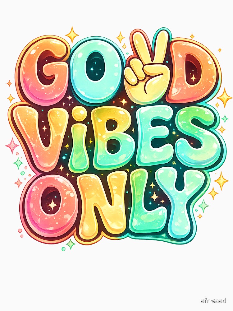 Good Vibes Only Anime Typography T-Shirt by afr-saad