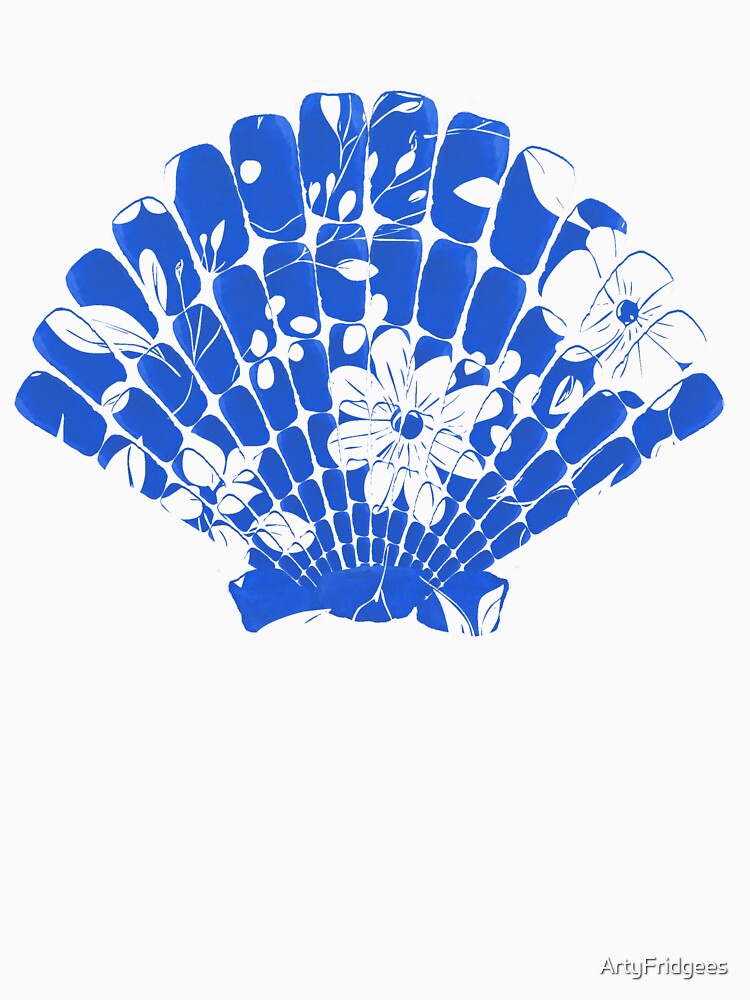 Blue Seashell with Florals on White by ArtyFridgees