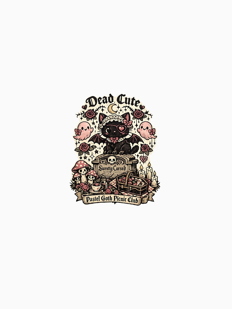 Vintage Pastel Goth Black Cat Cemetery Picnic Vintage Kawaii Cute Alternative Gothic Sticker by ChiaraBoutiqueArte