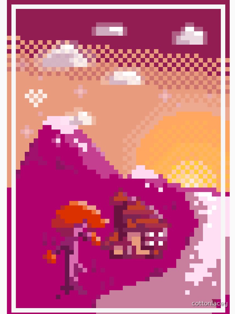 lesbian mountain house pixel art scene by cottonlacey