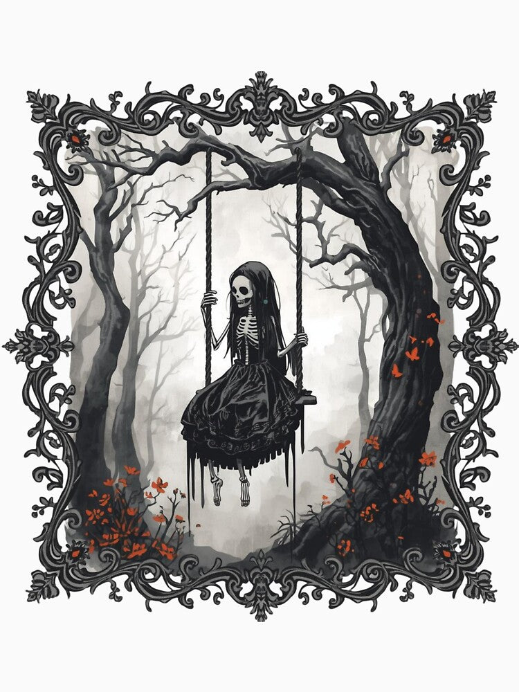 Skeleton girl on a swing by Tragedyshop