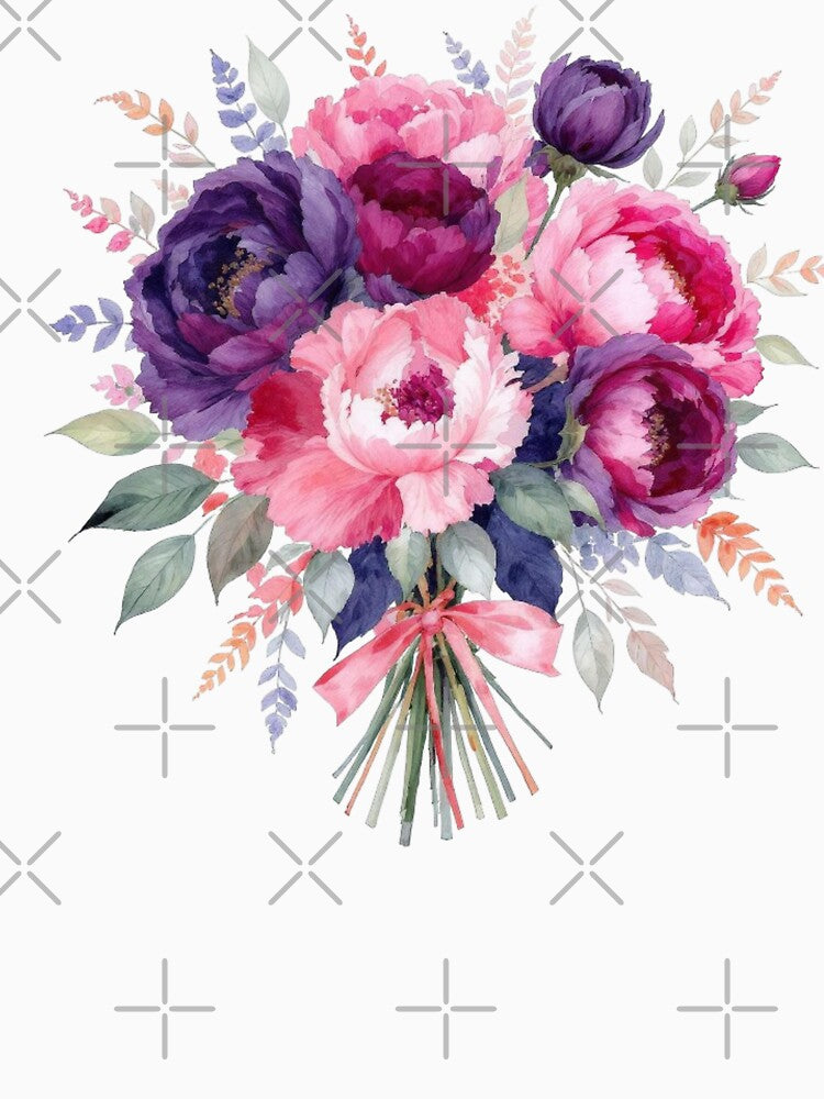 Bright Pink and Purple Peonies Watercolor Bouquet by shudge_art