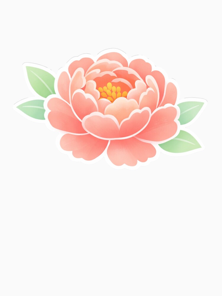 Blooming Peony Flower with Leaves Soft Coral Pink Botanical Floral by Owcomm