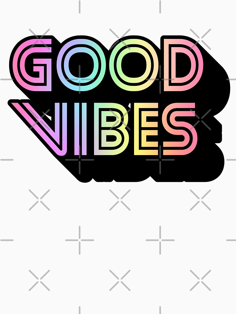 Gradient Rainbow Spectrum Stripes 3D Extruded Retro Vintage Sans Serif Display Typography Good Vibes Quotes by Cawaiico