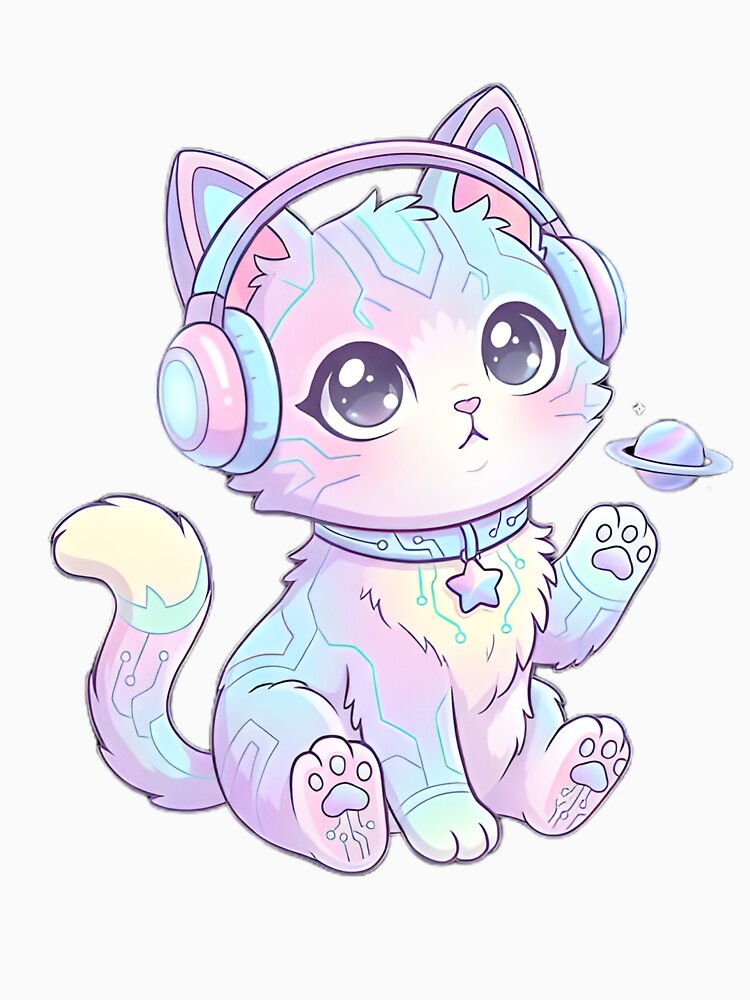 Kawaii Cyber Cat - Pastel Neon Space Kitten by WalterAdd