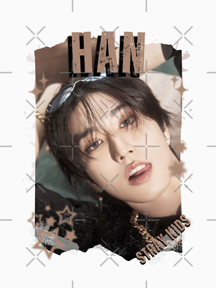 Stray Kidss Han Collage: Kpop Group Members black and white Design Classic T-Shirt by AJUNICE STUDIO