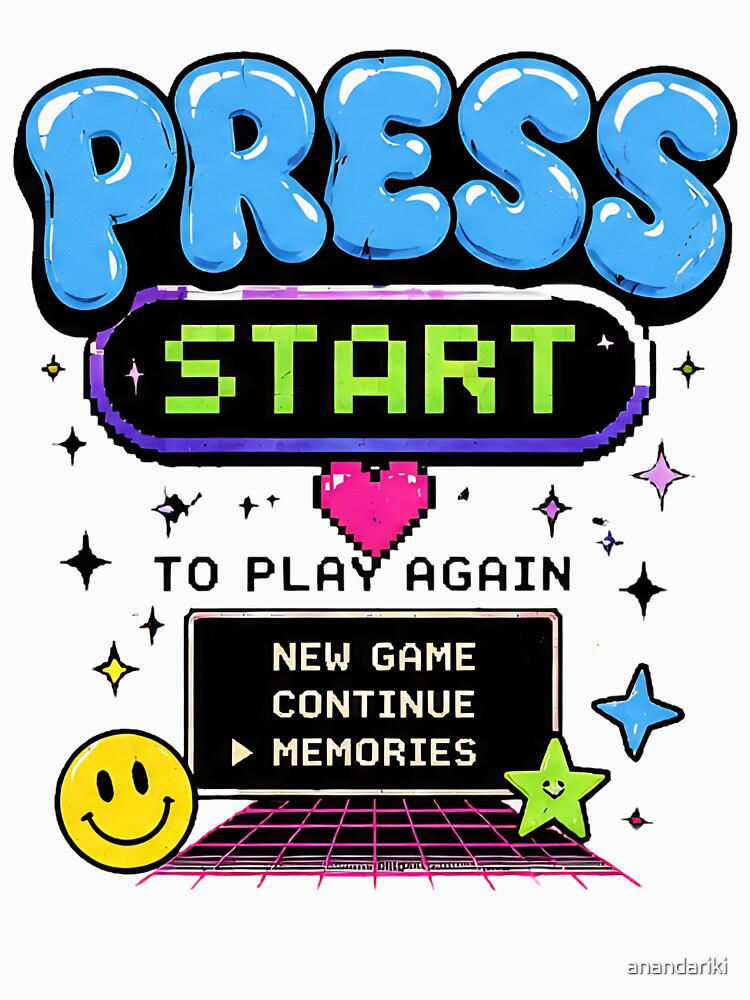 Retro Y2K Aesthetic Gamer Press Start To Play Again Memories Menu by anandariki