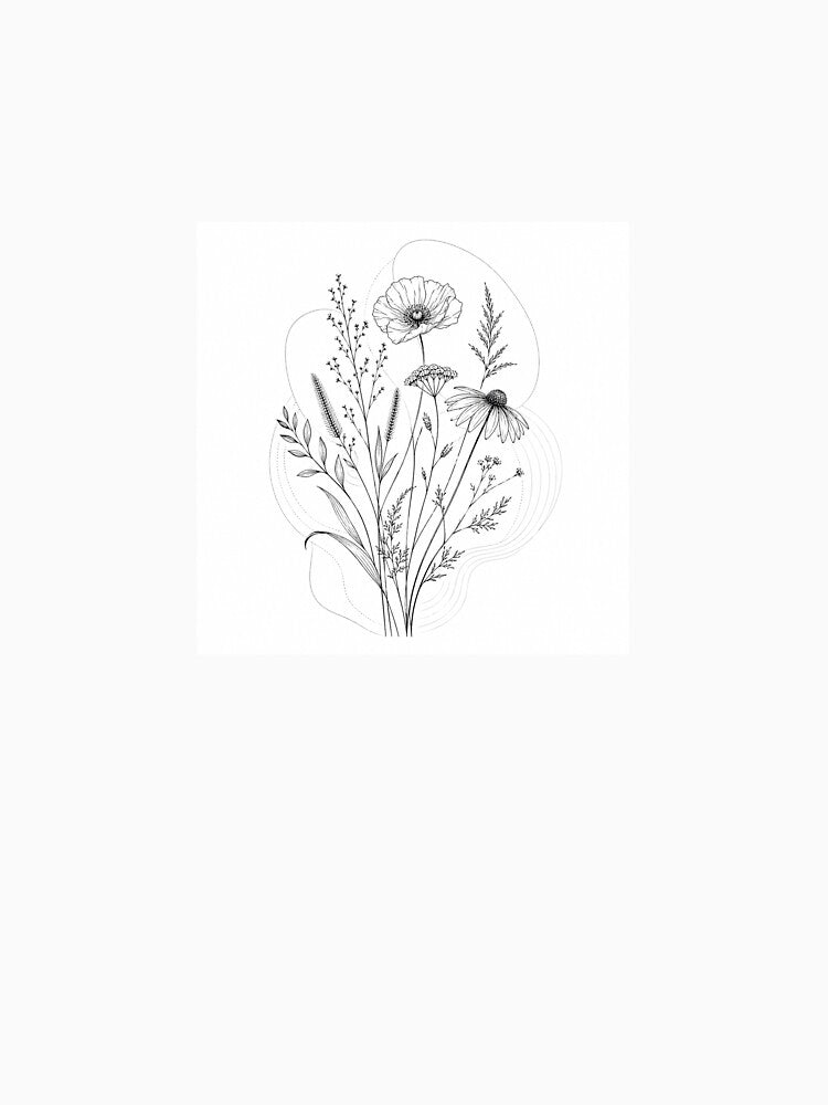 Minimalist Black Line Art Boho Floral Print by AlexGreaney