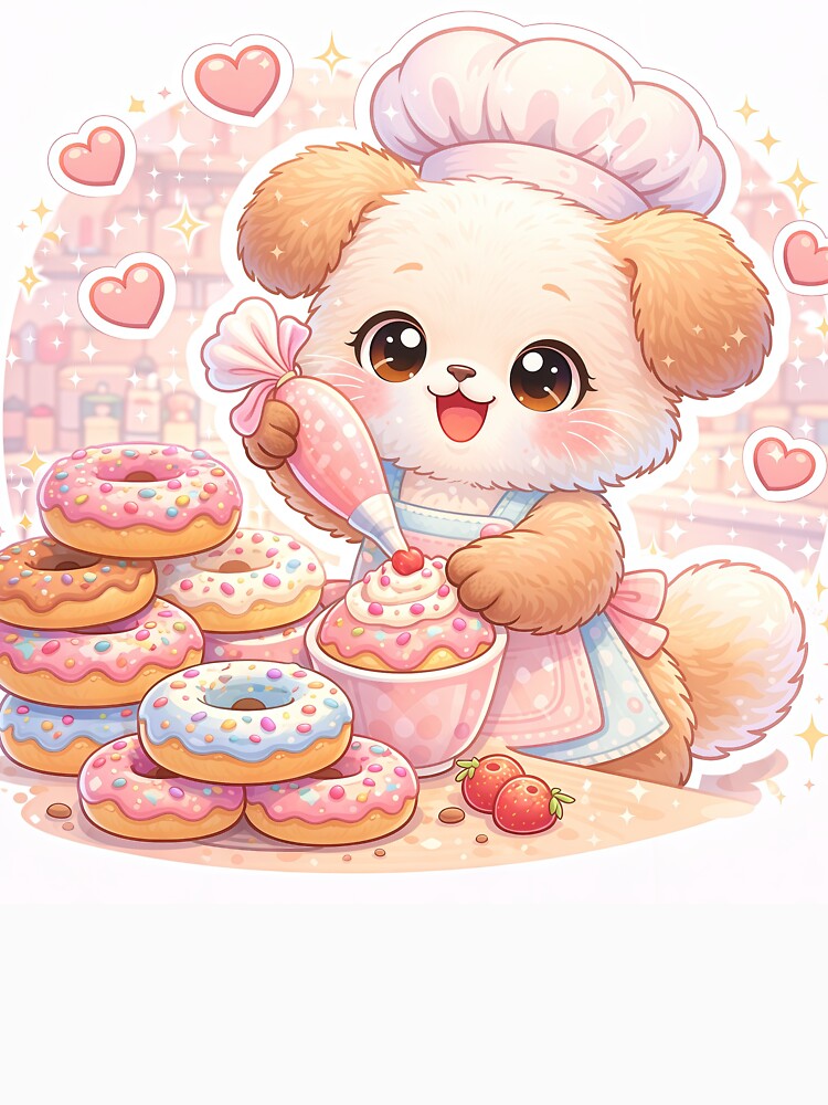 Kawaii Puppy Decorating Donuts – Cute Pastel Bakery Dog Dessert Sticker by Furfolkz