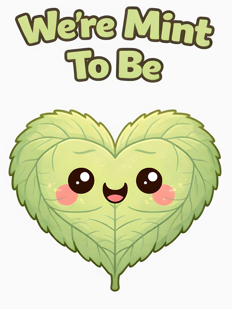 Were Mint To Be Cute Mint Leaf Love Pun Cartoon Design. by The-T-In-Retro