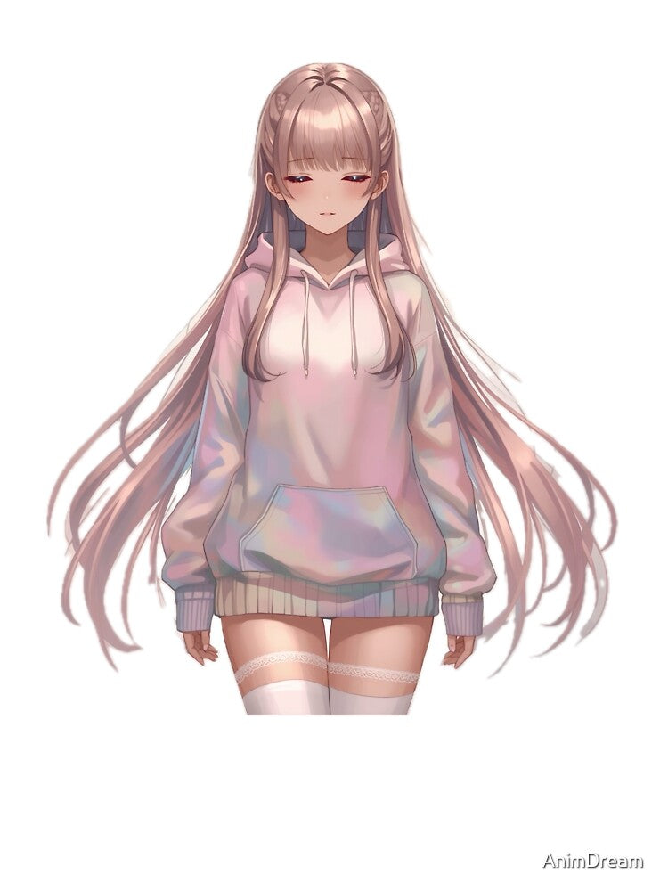 Pastel Anime Girl Aesthetic Hoodie Waifu – Soft Kawaii Minimal Art by AnimDream