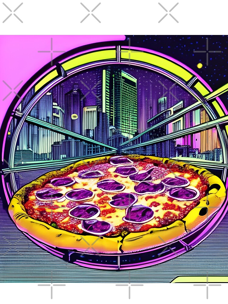 Pizza with night city retro style by imagenia