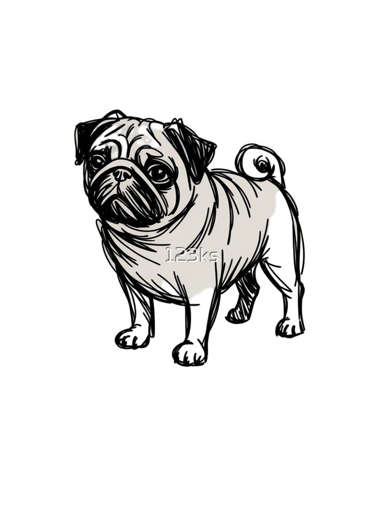 an abstract scribble-style pug created with chaotic black hand-drawn lines by 123ks