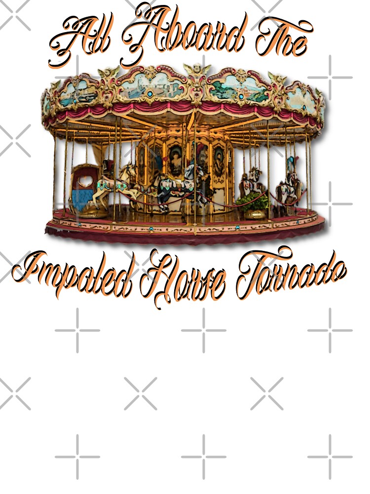 All Aboard The Impaled Horse Tornado Carousel Dark Humor Logo by IronicBGear