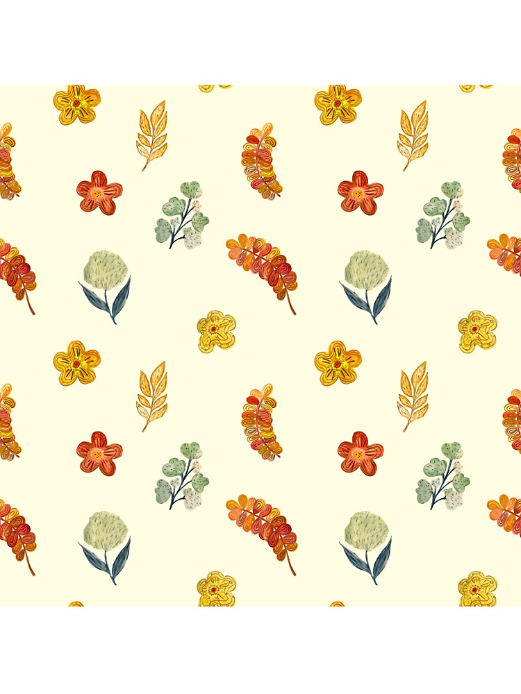 Flower red green orange simple seamless pattern yellow by Yana Mustafina | Boho Soulful Designs