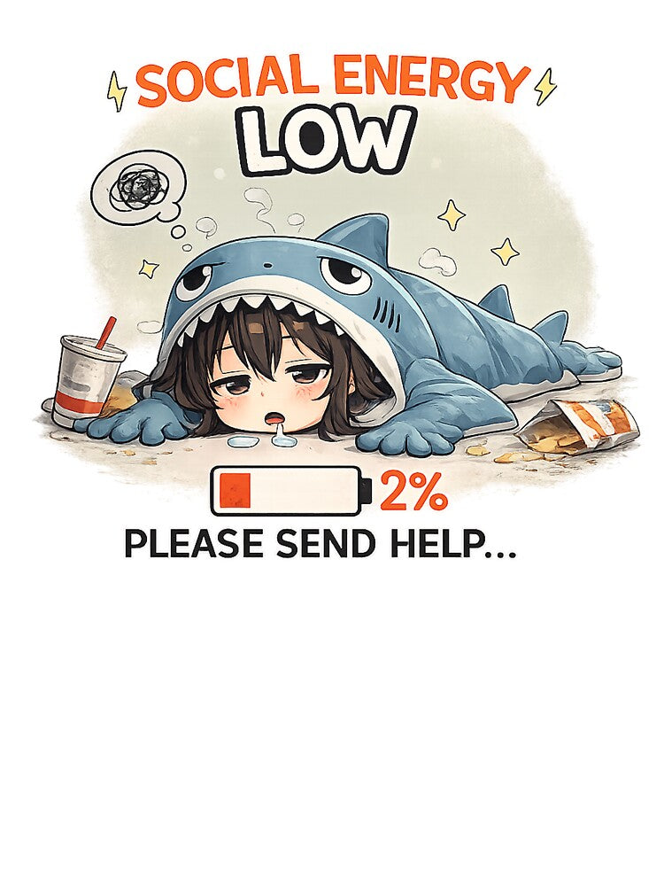 Social Energy Low – Funny Shark Anime Introvert Design by YamiSociety