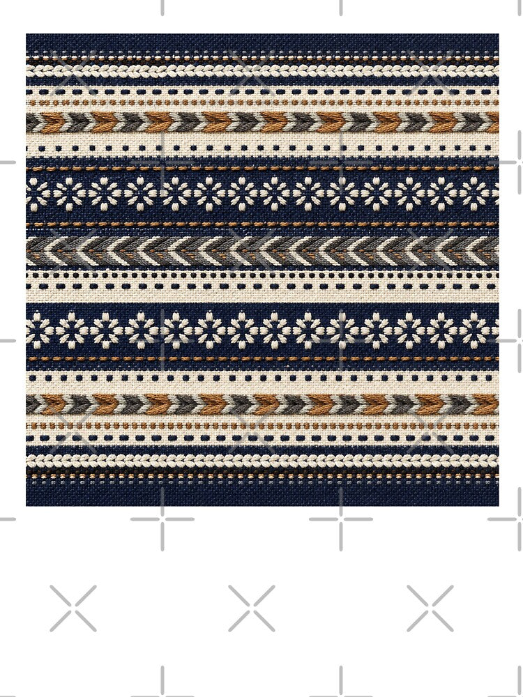 Indigo Embroidered Woven Stripe Pattern by frumixart