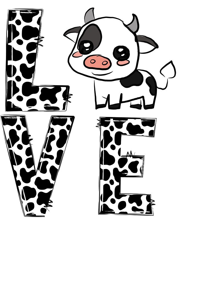 Cute Cow Love Typography – Black and White Farm Animal Graphic Design by ForcePrint