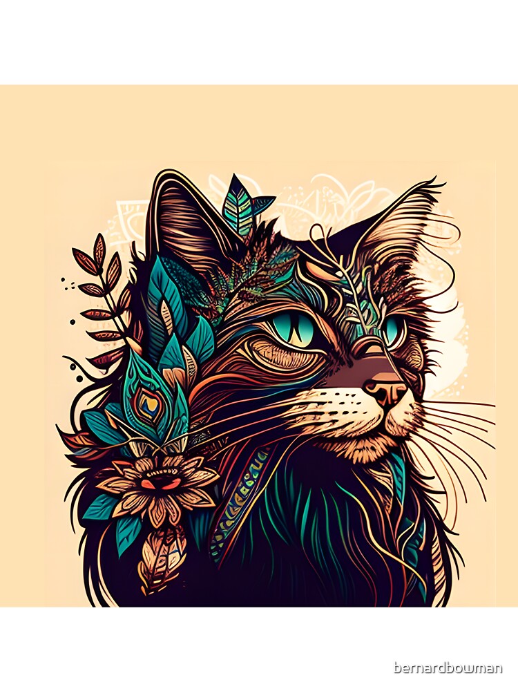 Lady Cat Hippy Cat Boho Beautiful by bernardbowman