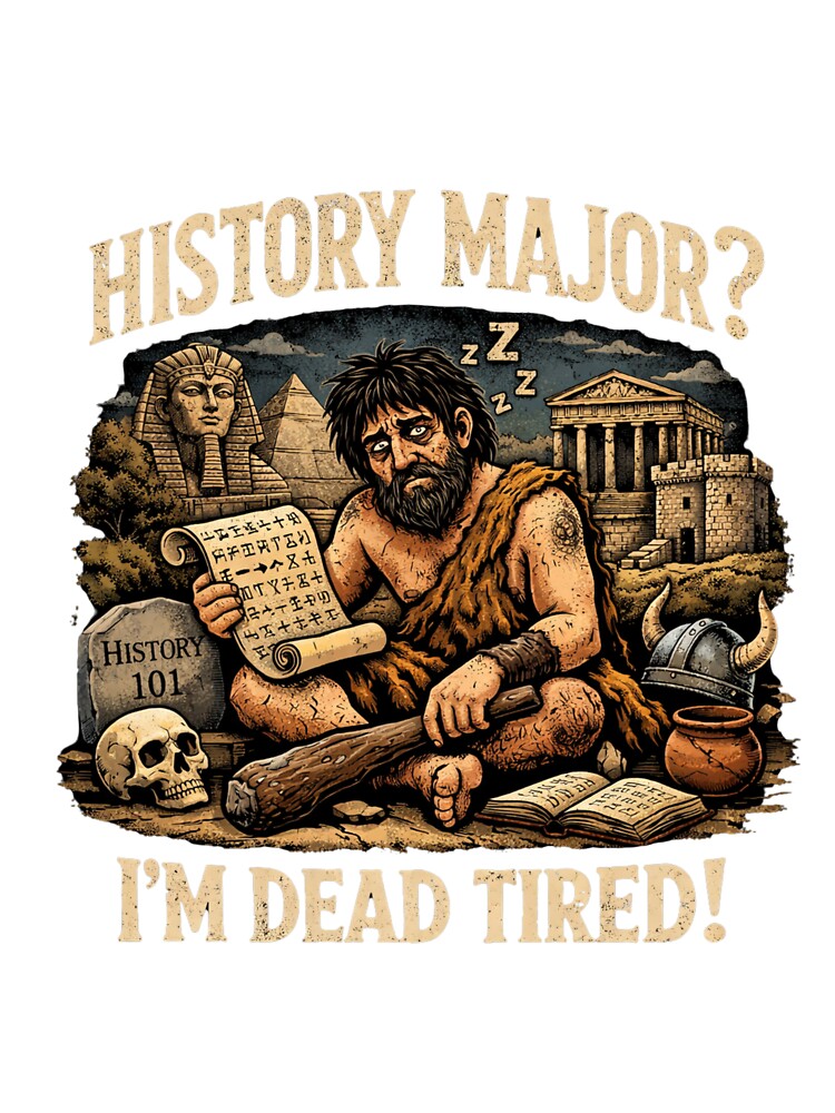 Funny History Major Shirt – “I’m Dead Tired” Caveman Meme Design | History Student Humor Gift by MDC-99
