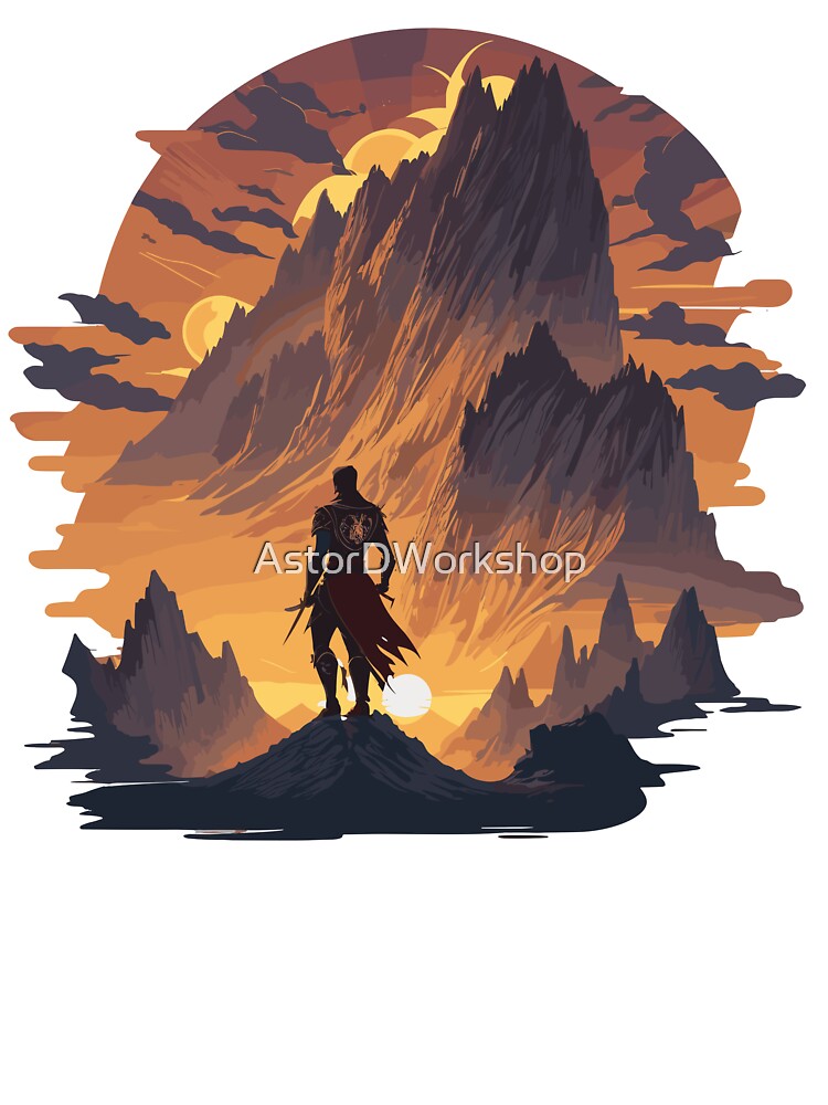 Warrior in the mountains,T-Shirt, crew neck, generous fit by AstorDWorkshop