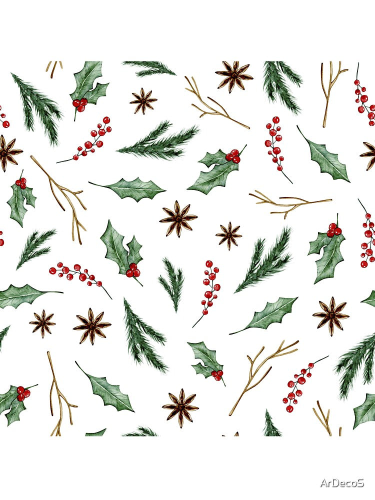 Green Christmas Leaves and Pine Branches by ArDecoS