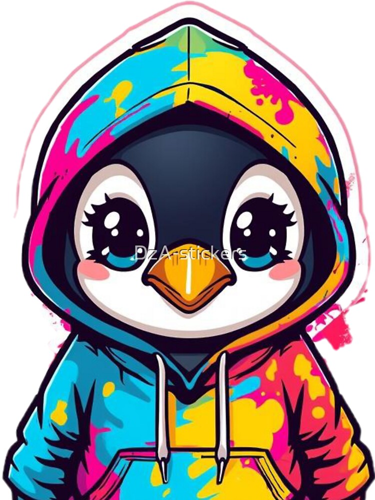 Kawaii Penguin Hoodie Sticker – Colorful Graffiti Street Art Style by DzA-stickers
